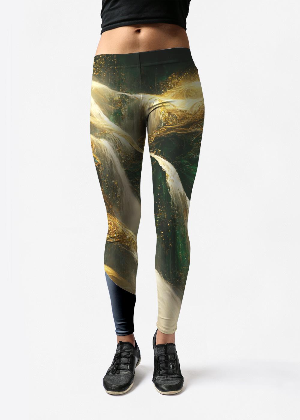 Leggings - Glitter Waterfall in Brown/Green/Yellow by Haris Kavalla Original Artist