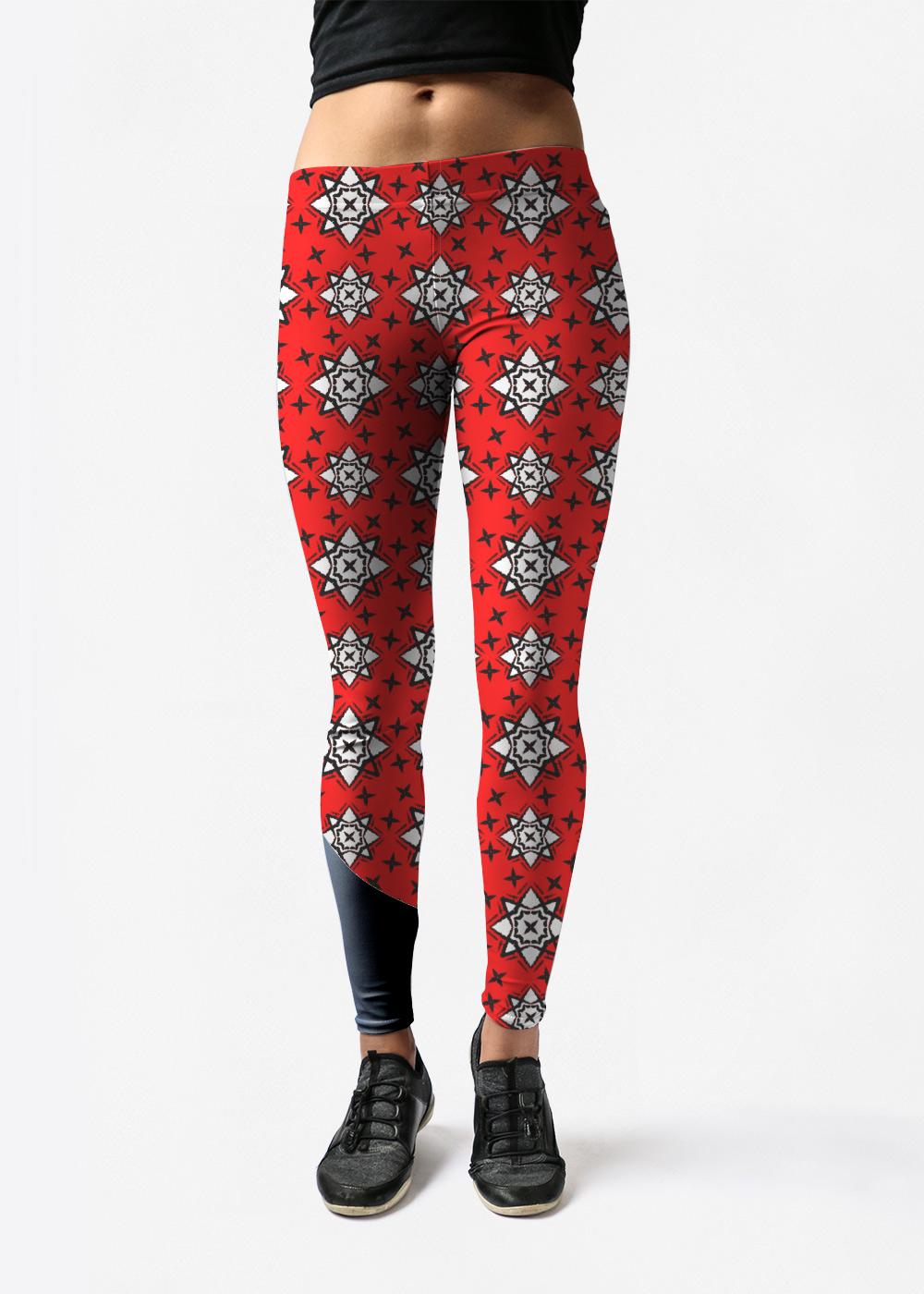 Leggings - Red Field in Brown/Red/White by VIDA Original Artist