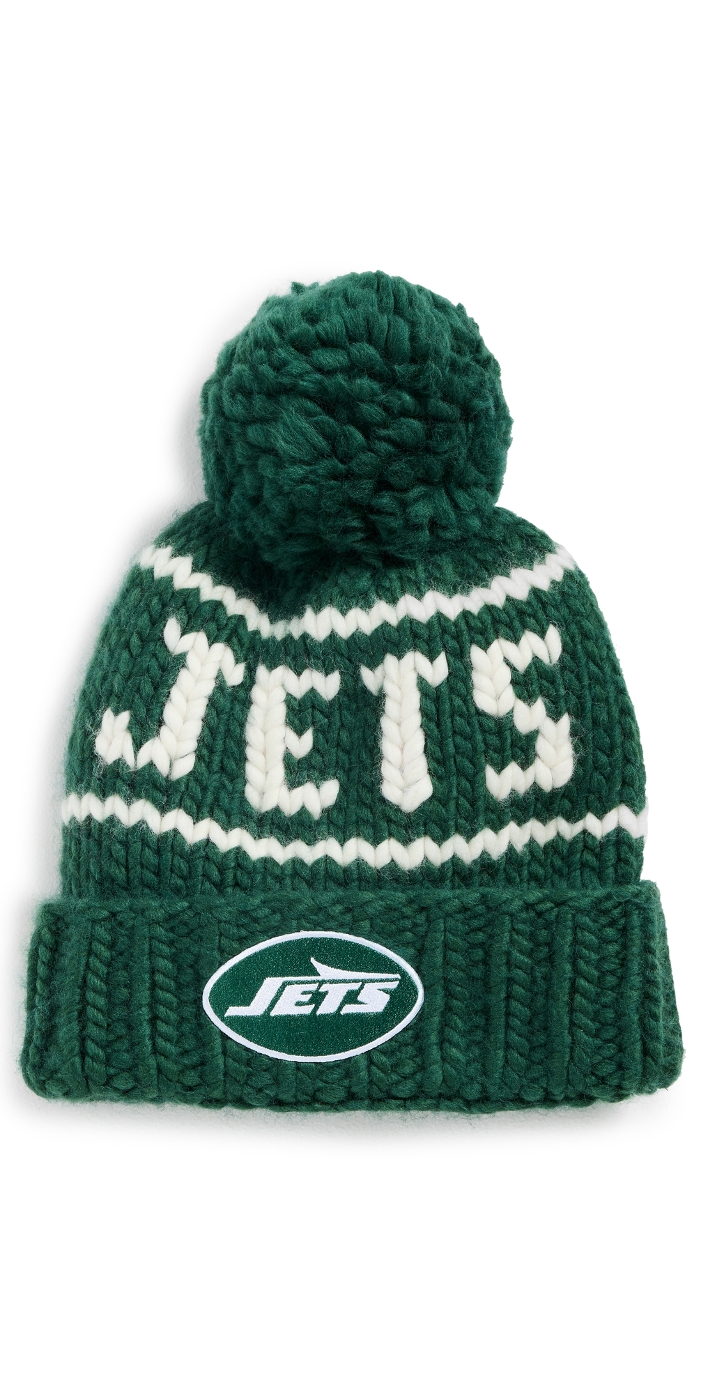 Lele Sadoughi Green Jets Beanie with Yarn Pom Pom Green One Size