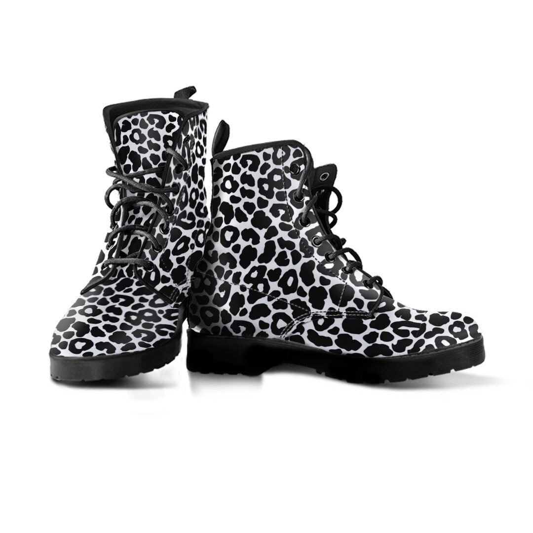 Leopard Print Boots, Shoes, Womens Vegan Leather Combat Leo Boot, Snow Rain Casual Boots Women