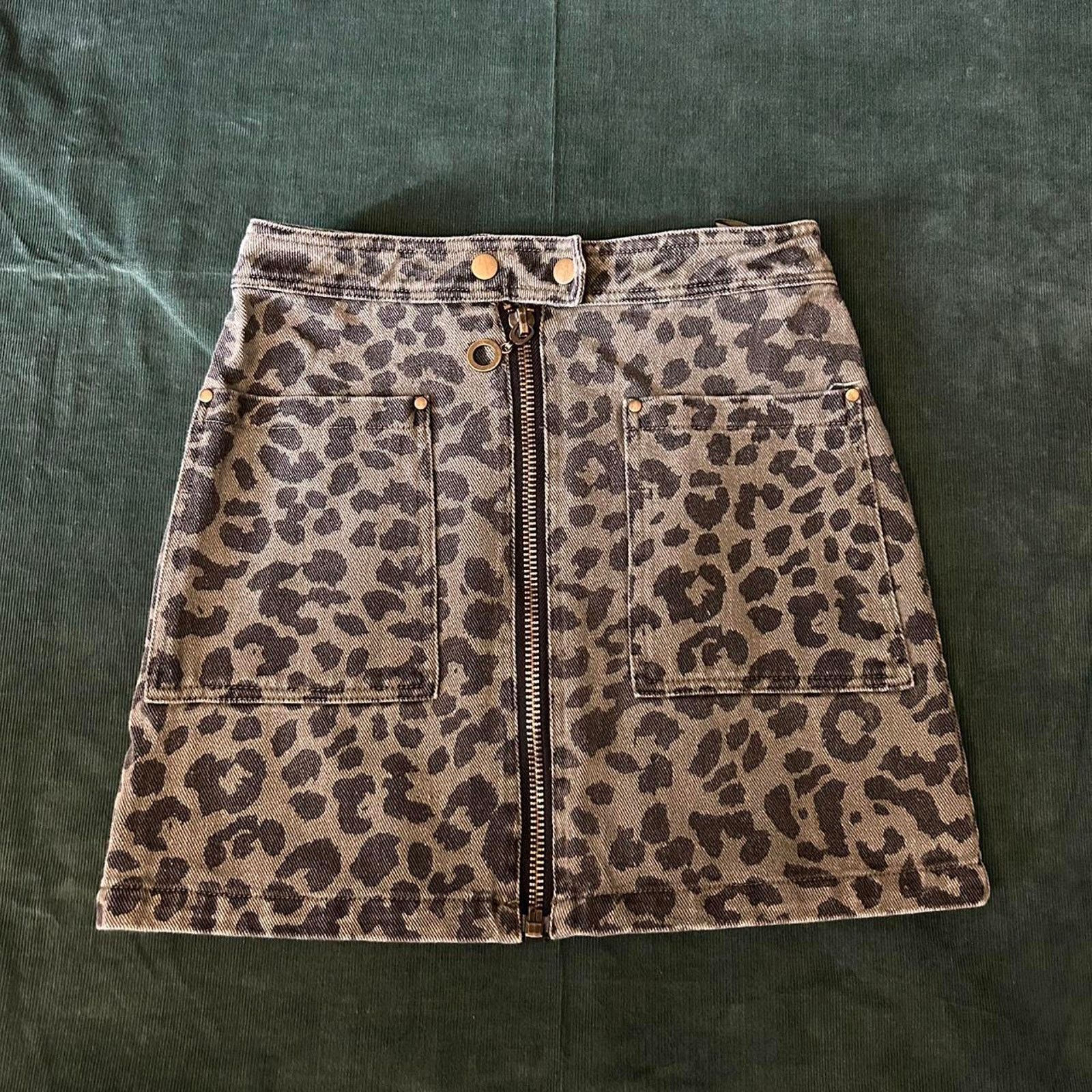 Leopard Print Denim Skirt in Brown, Women's (Size Small)