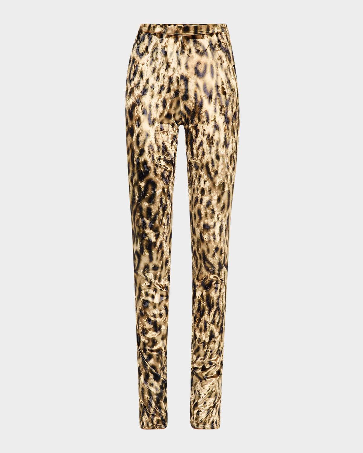 Leopard-Print Velvet Split-Hem Leggings