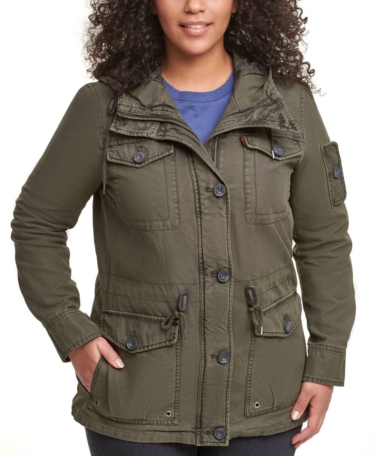 Levi's Trendy Plus Size Cotton Hood Utility Jacket - Army Green