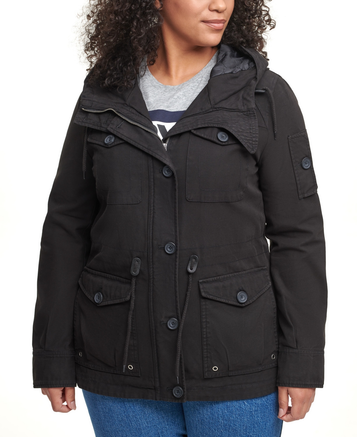 Levi's Trendy Plus Size Cotton Hood Utility Jacket - Black