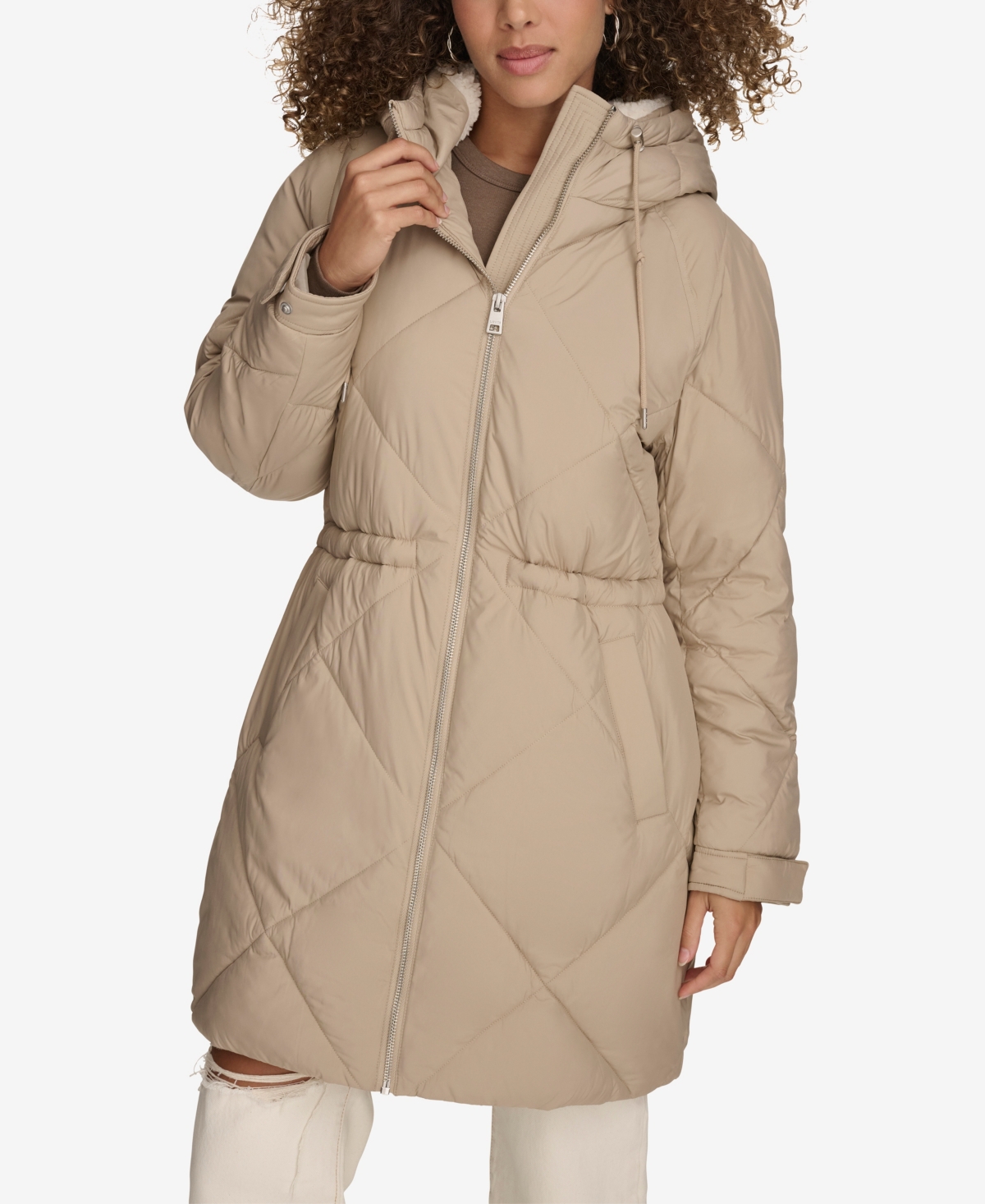 Levi's Women's Diamond Quilted Cinch Waist Parka Jacket - Beige