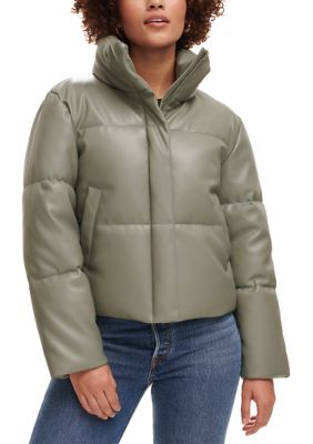 Levi's Women's Faux Leather Quilted Puffer Jacket, Sage, X-Large