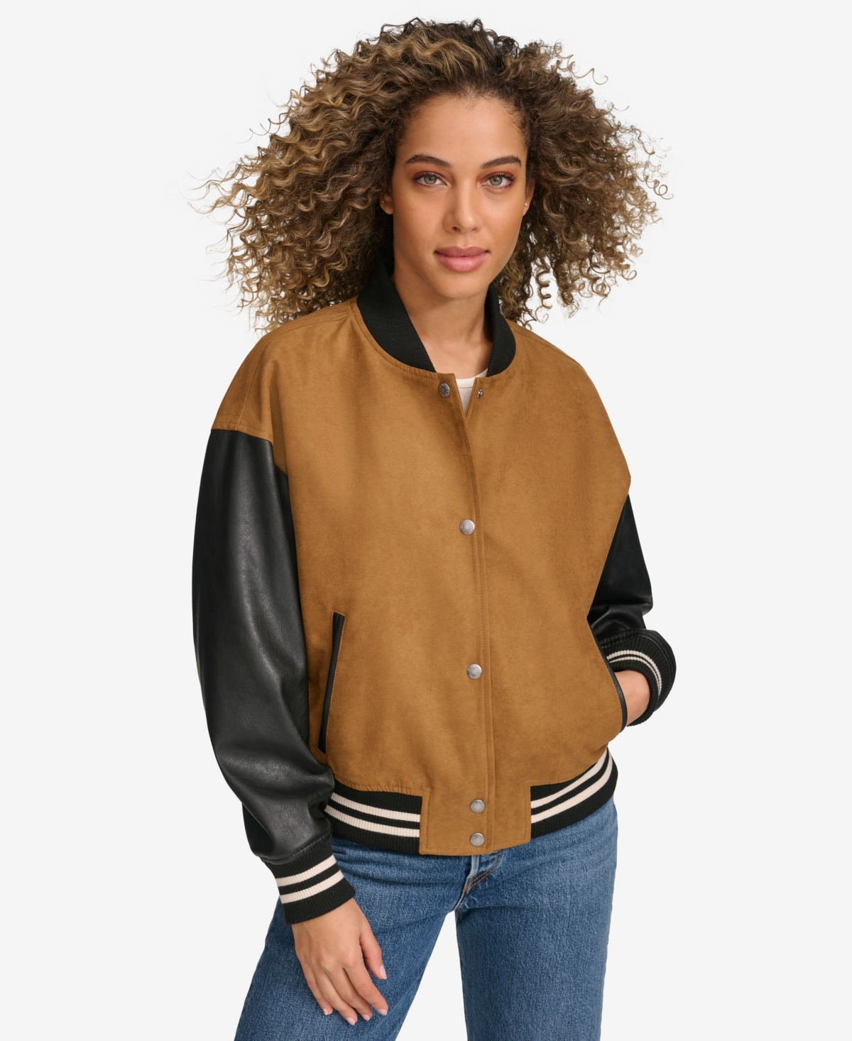 Levi's Women's Mixed Media Varsity Bomber Jacket - Tan