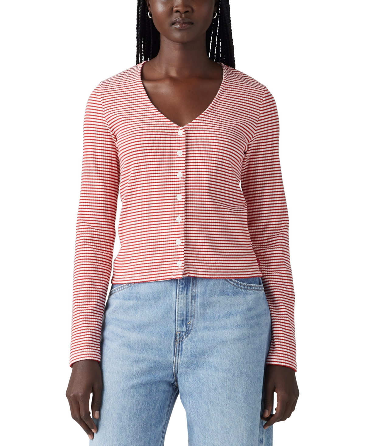 Levi's Women's Muse Ribbed Long-Sleeve Button-Up Top - Scarlet Smile