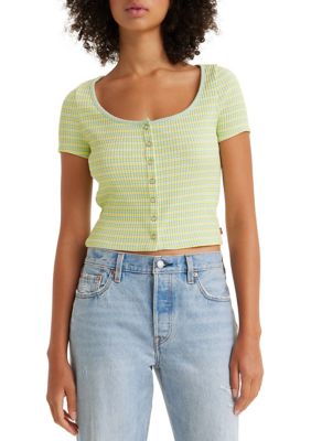 Levi's Women's Tab Stripe Pastel Ribbed Cropped Shirt, X-Large