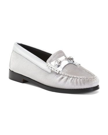 Lianna Velvet Loafers for Women | Leather/Metal