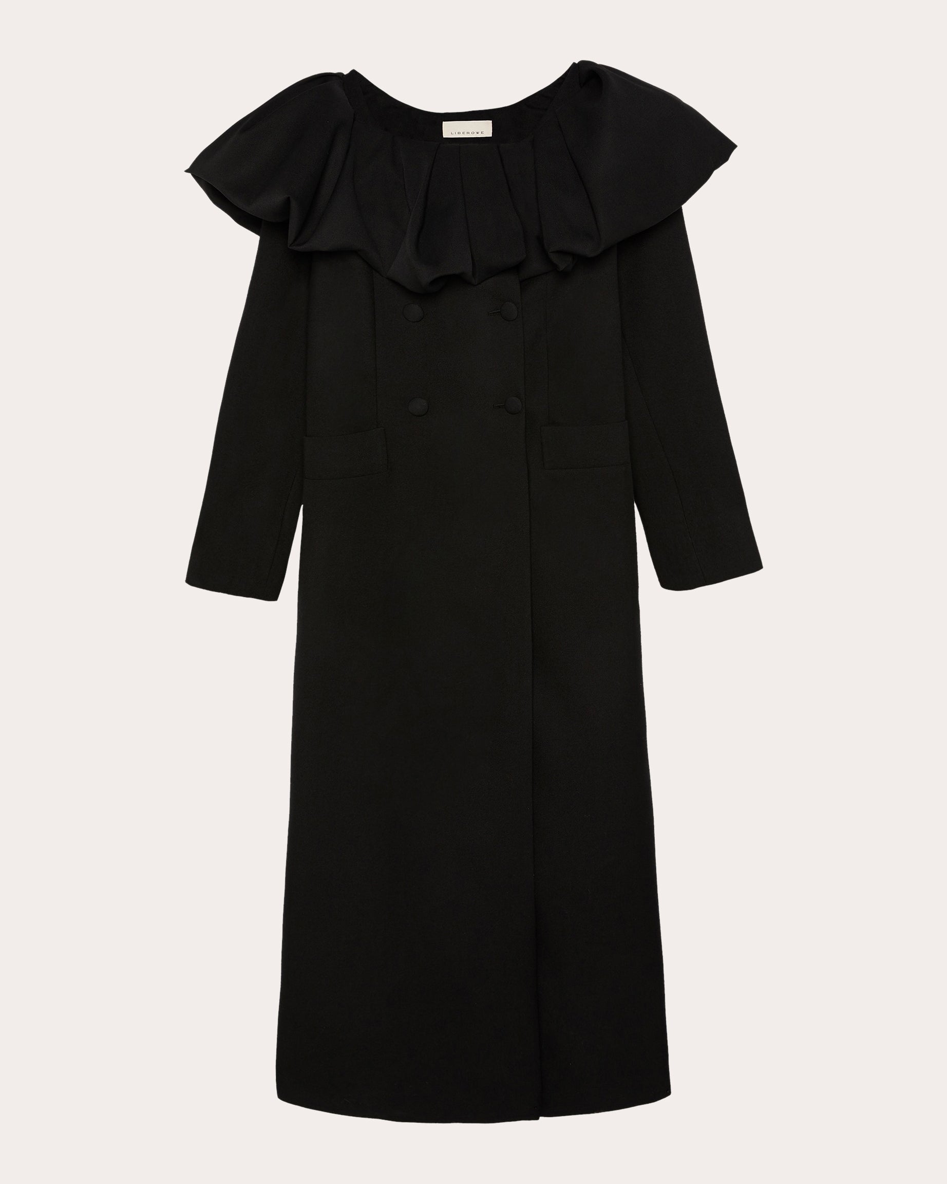 Liberowe Women's Bombardo Ruffled Wool Coat in Black Wool/Viscose