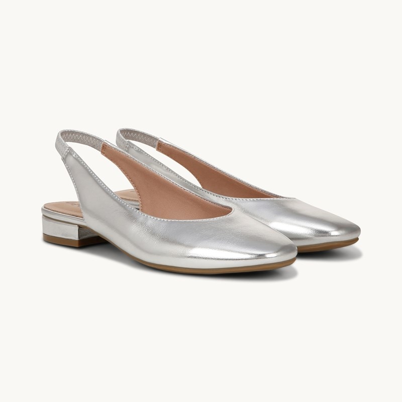 LifeStride Claire Slingback Flat Shoes (Metallic Silver Faux Leather) 11.0 M