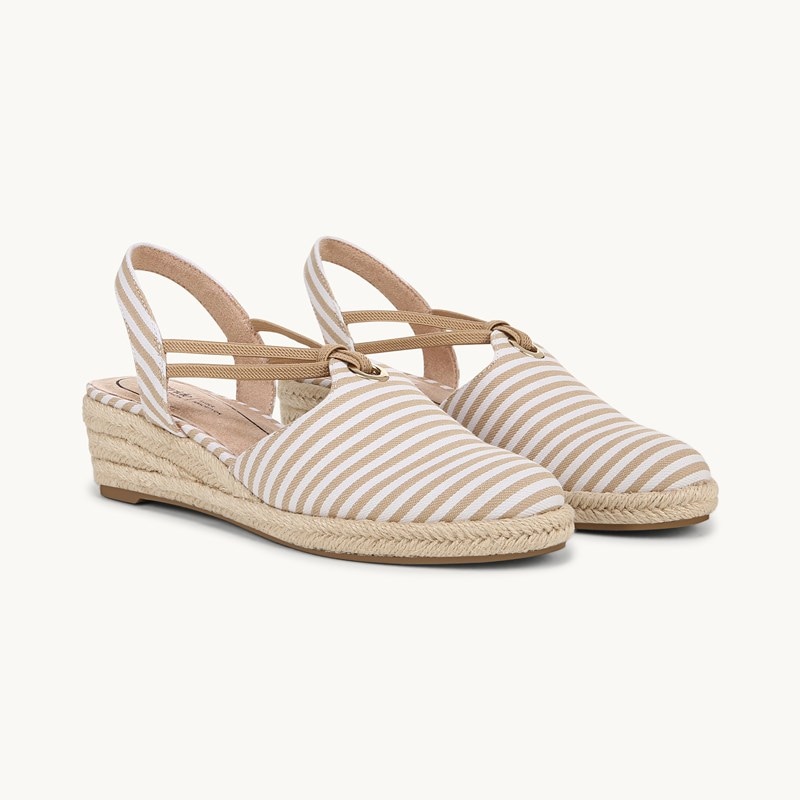 LifeStride Shoes Kennedy Espadrille Wedge Sandals (Tan Fabric) 8.5 W