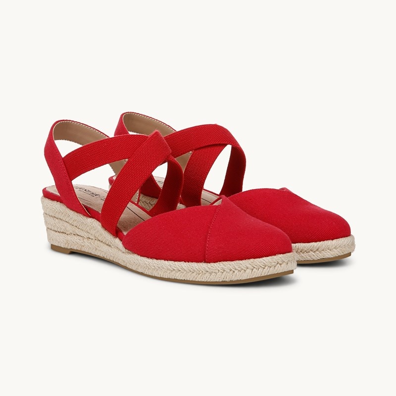 LifeStride Shoes Kimball Espadrille Wedge Sandals (Fire Red Fabric) 10.0 M