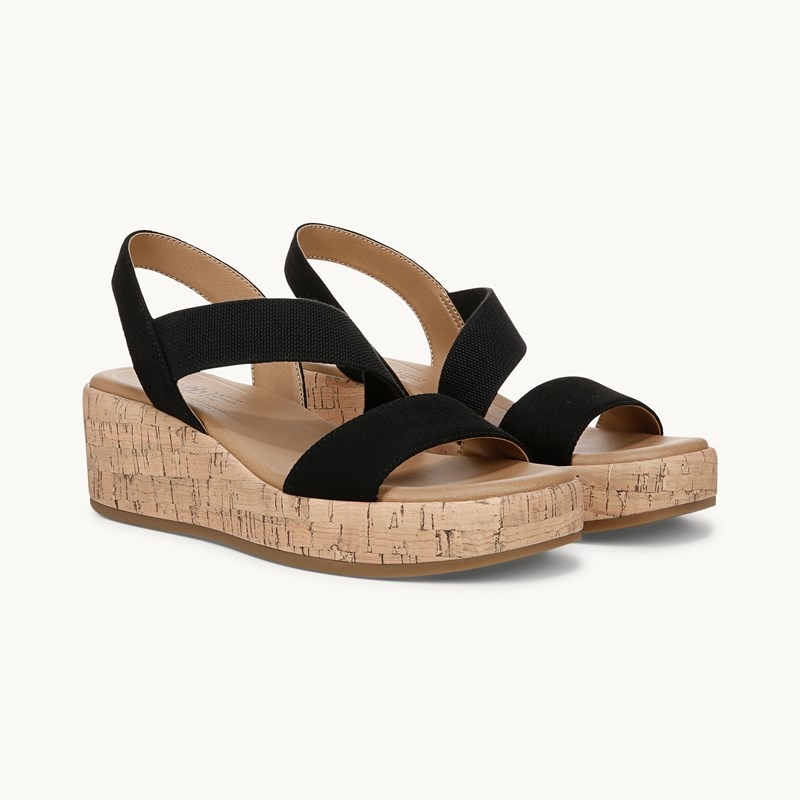 LifeStride Shoes Odette Strappy Wedge Sandal (Black Fabric) 10.0 M