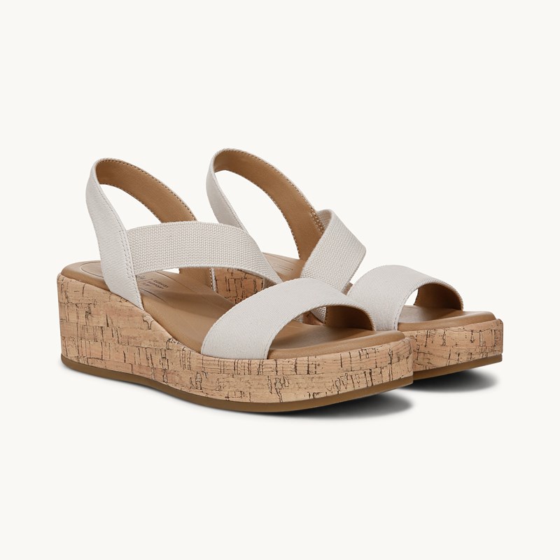 LifeStride Shoes Odette Strappy Wedge Sandal (Bone White Fabric) 10.0 W