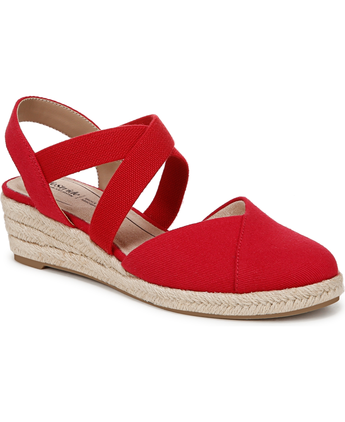 LifeStride Women's Kimball Wedge Espadrilles - Fire Red Canvas Fabric