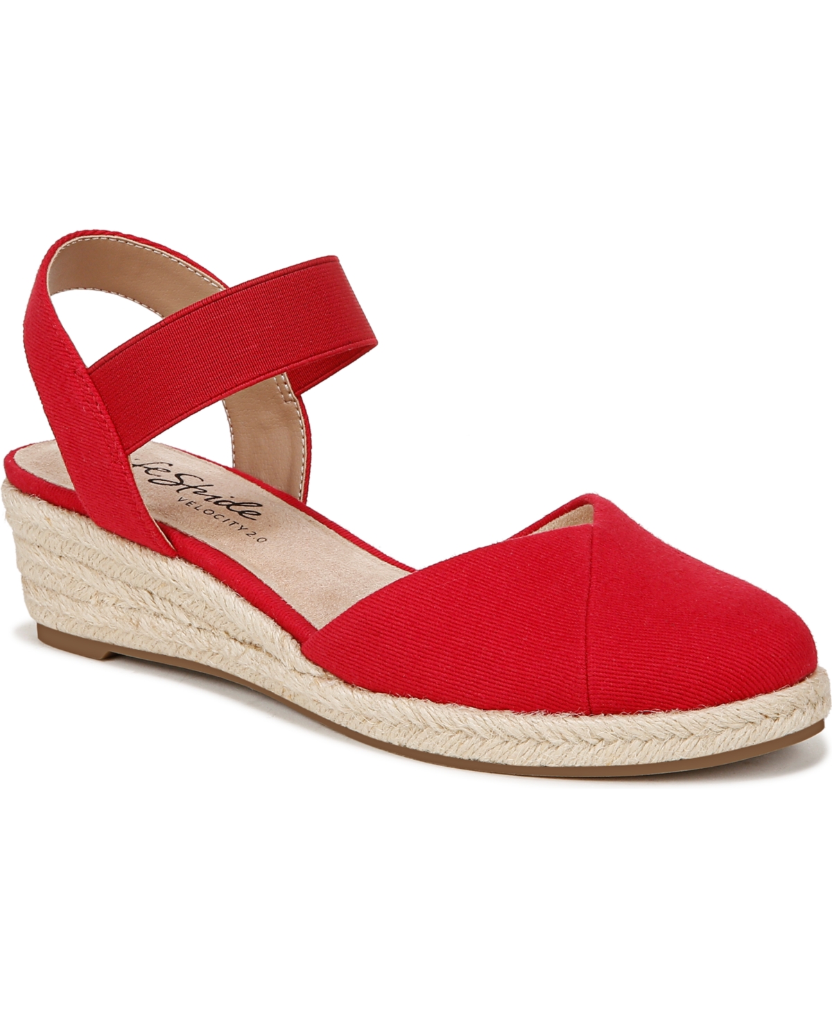 LifeStride Women's Kimmie Wedge Espadrilles - Fire Red Canvas