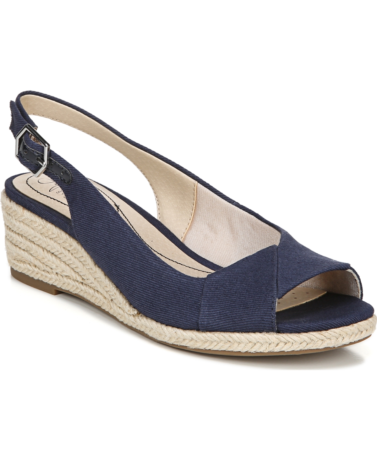 LifeStride Women's Socialite Peep Toe Slingback Espadrille Wedge Sandals - Navy