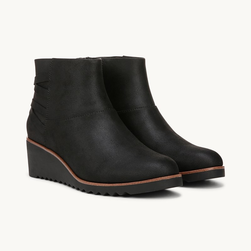 LifeStride Zariah Wedge Ankle Bootie Boots (Black Faux Leather) 9.5 M