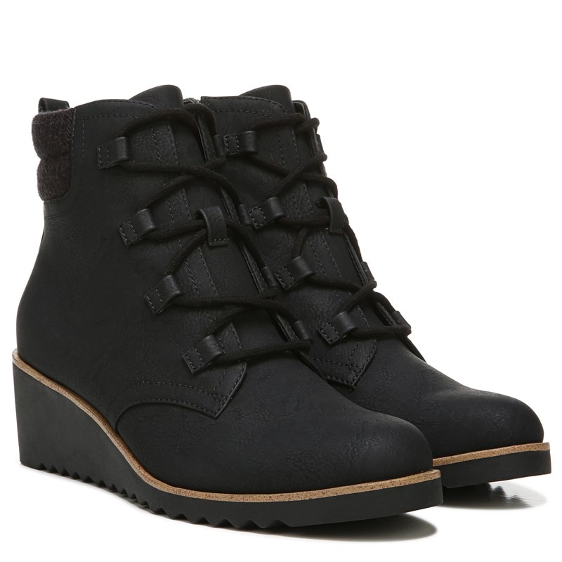 Lifestride Women's Zone Medium/Wide Lace Up Wedge Booties (Black) - Size 11.0 W