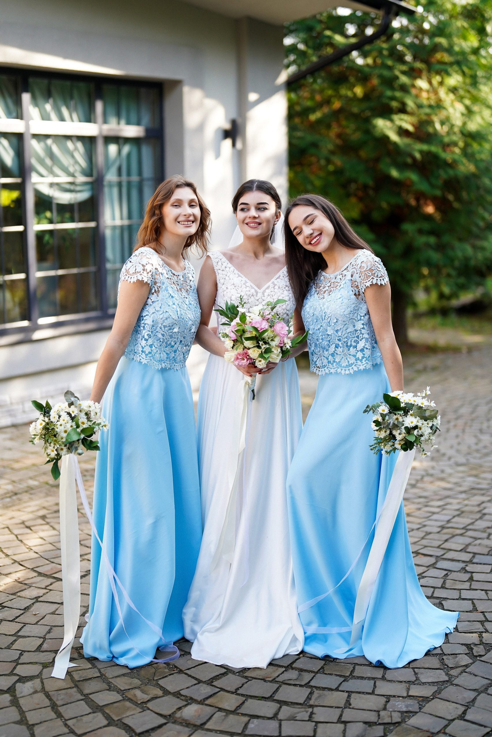 Light Blue Lace Bridesmaid Crop Top With Silk Basic Underneath, Plus Size Engagement Short Or Long Sleeve