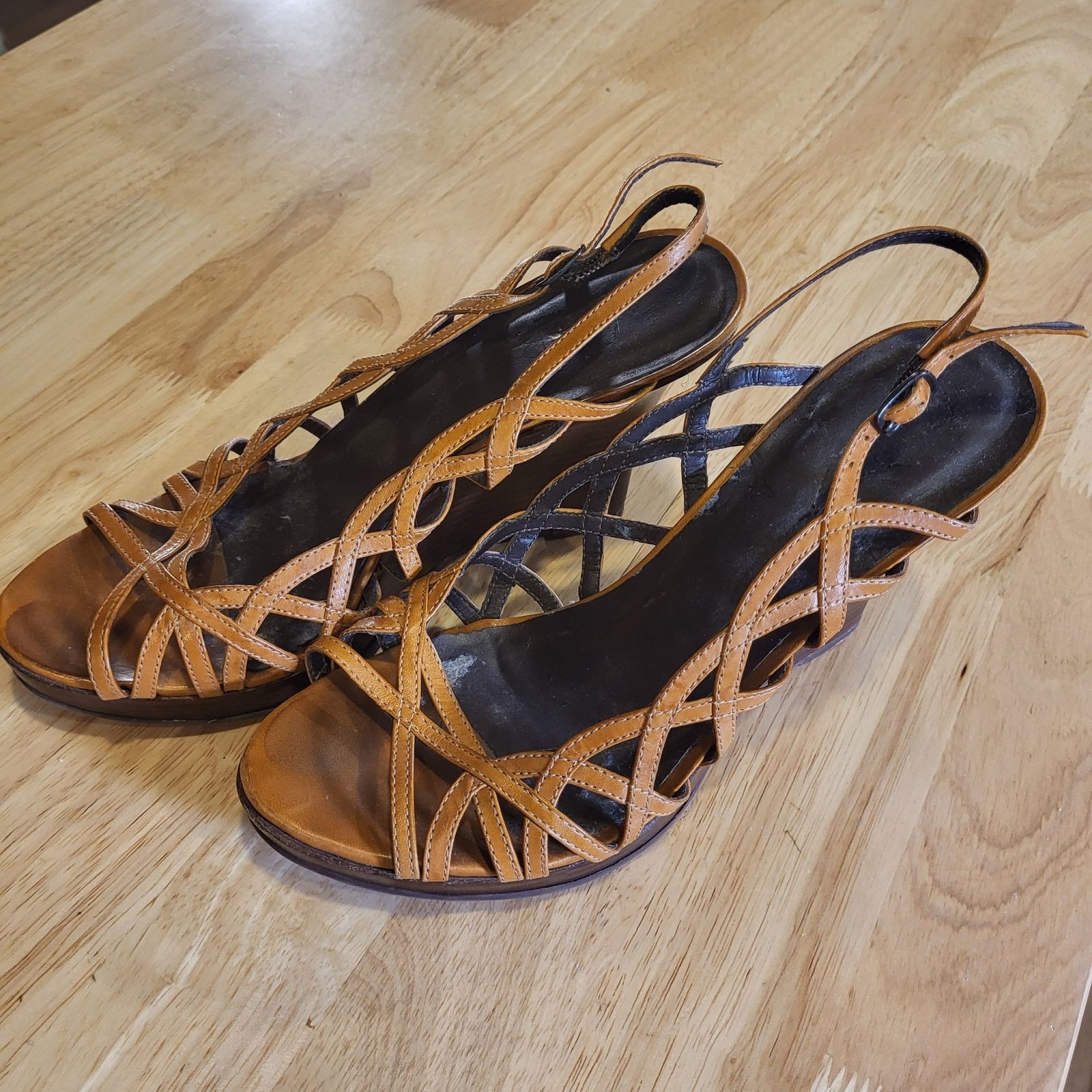 Light Brown Strappy Wedge Aldo Shoes Sling Back Size 8, Women's