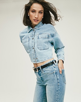 Light Wash Cropped Denim Shacket