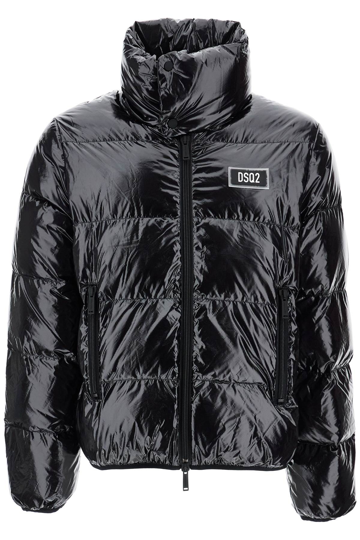 Lightweight Black Padded Nylon Jacket With High Collar