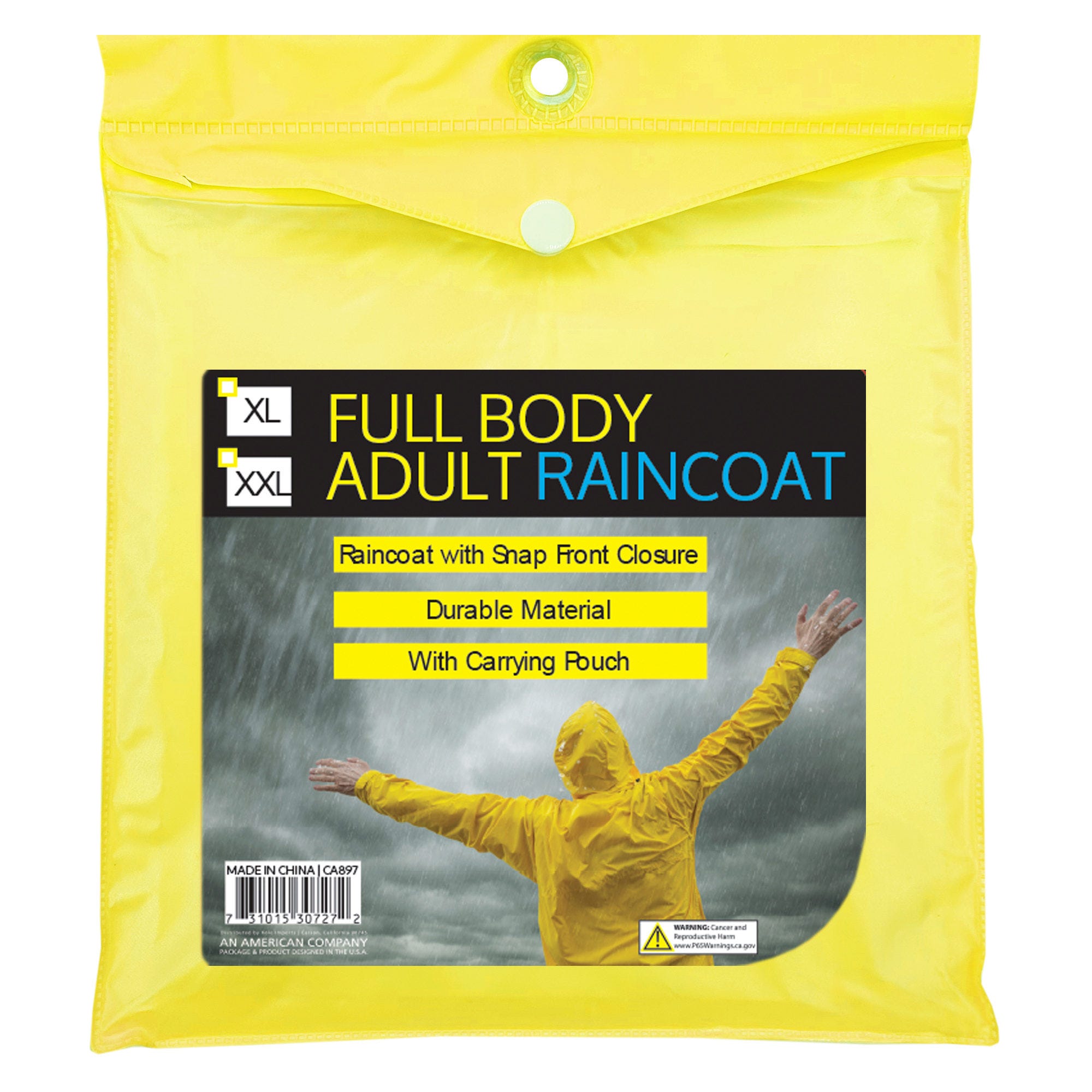 Lightweight Full Body Adult Raincoat with Carrying Bag Large, XL and XXL