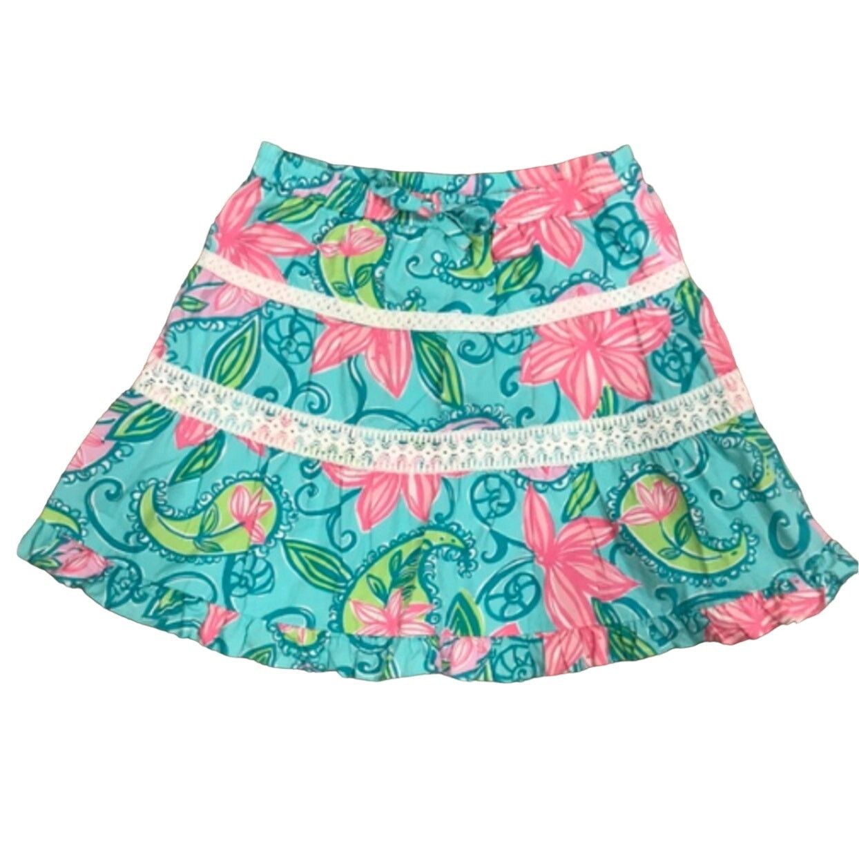 Lilly Pulitzer Bliss Blue Lazy Paisley Tiered Skirt Xs, Women's (Size 26)