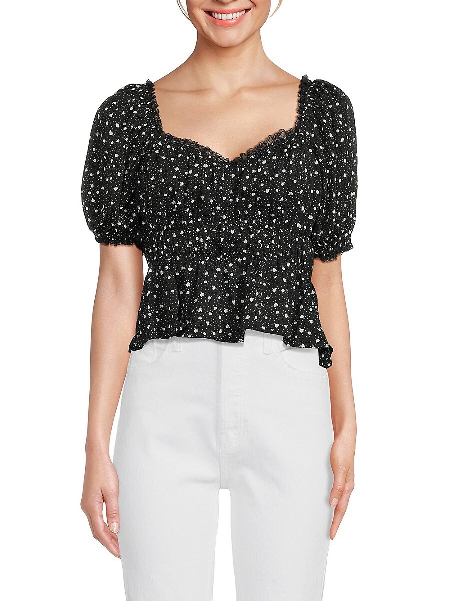 Line & Dot Women's Leah Print Peplum Top - Black - Size XS