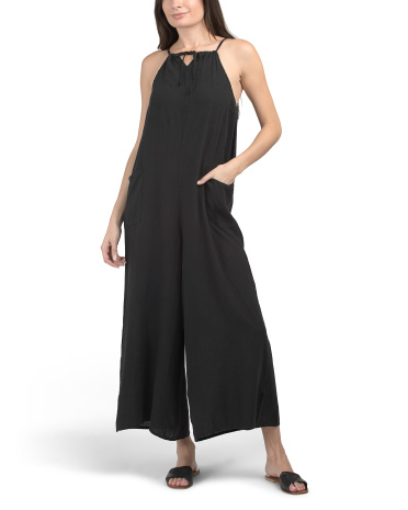 Linen Blend Halter Neck Jumpsuit for Women | Cotton/Viscose