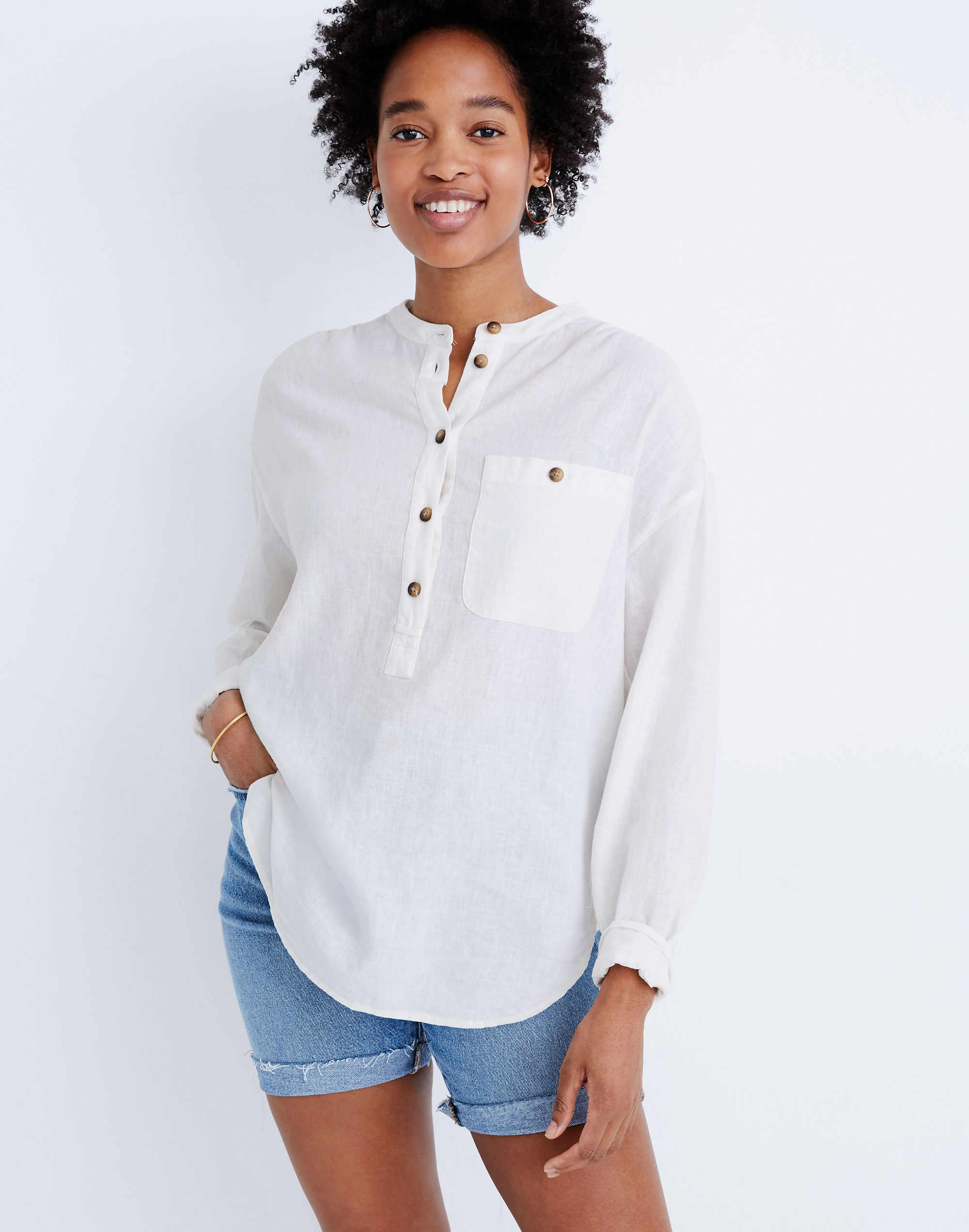 Linen-Blend Novella Popover Tunic Top