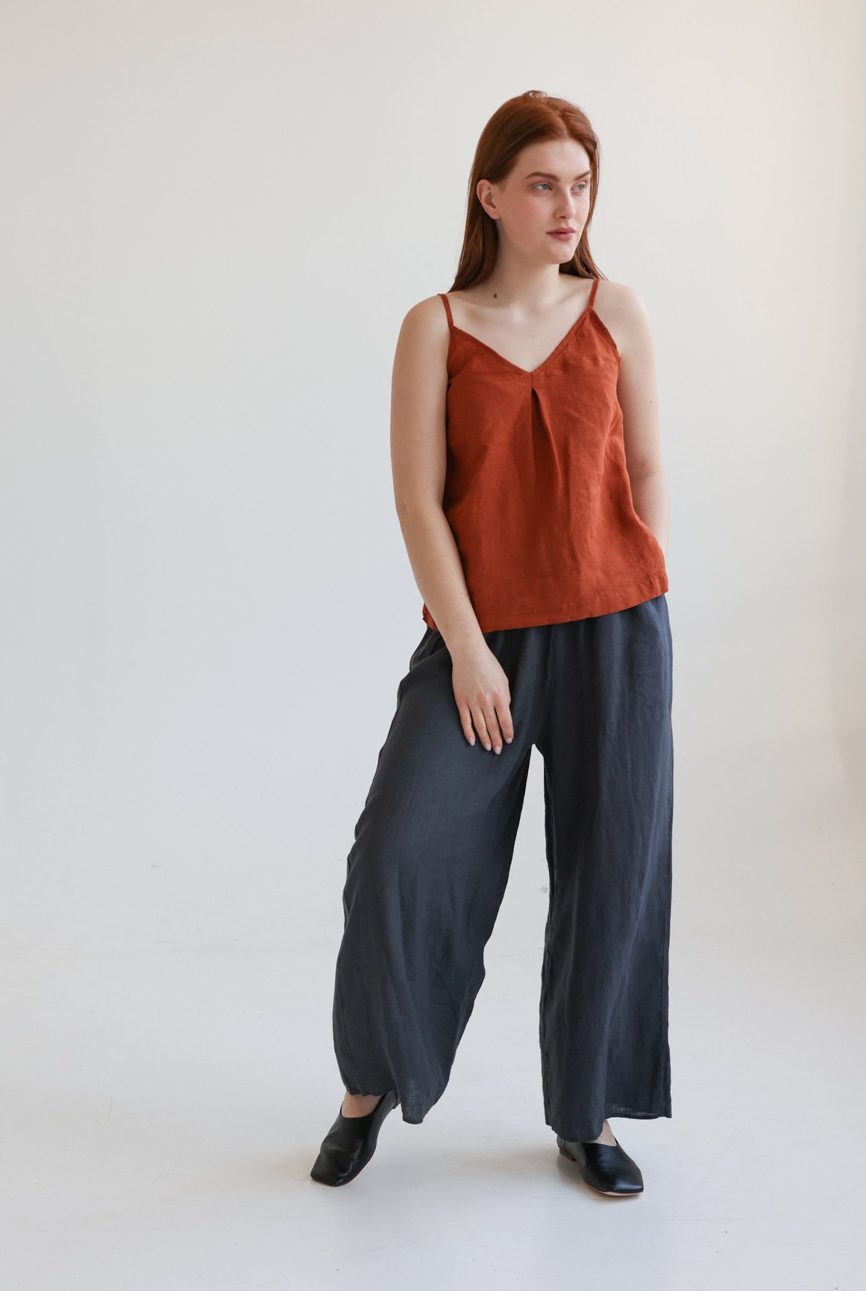 Linen Camisole, Sleeveless Linen Blouse, Spaghetti-strap Top, Loose Tank V-Neck Summer Vacation Top Ahoy