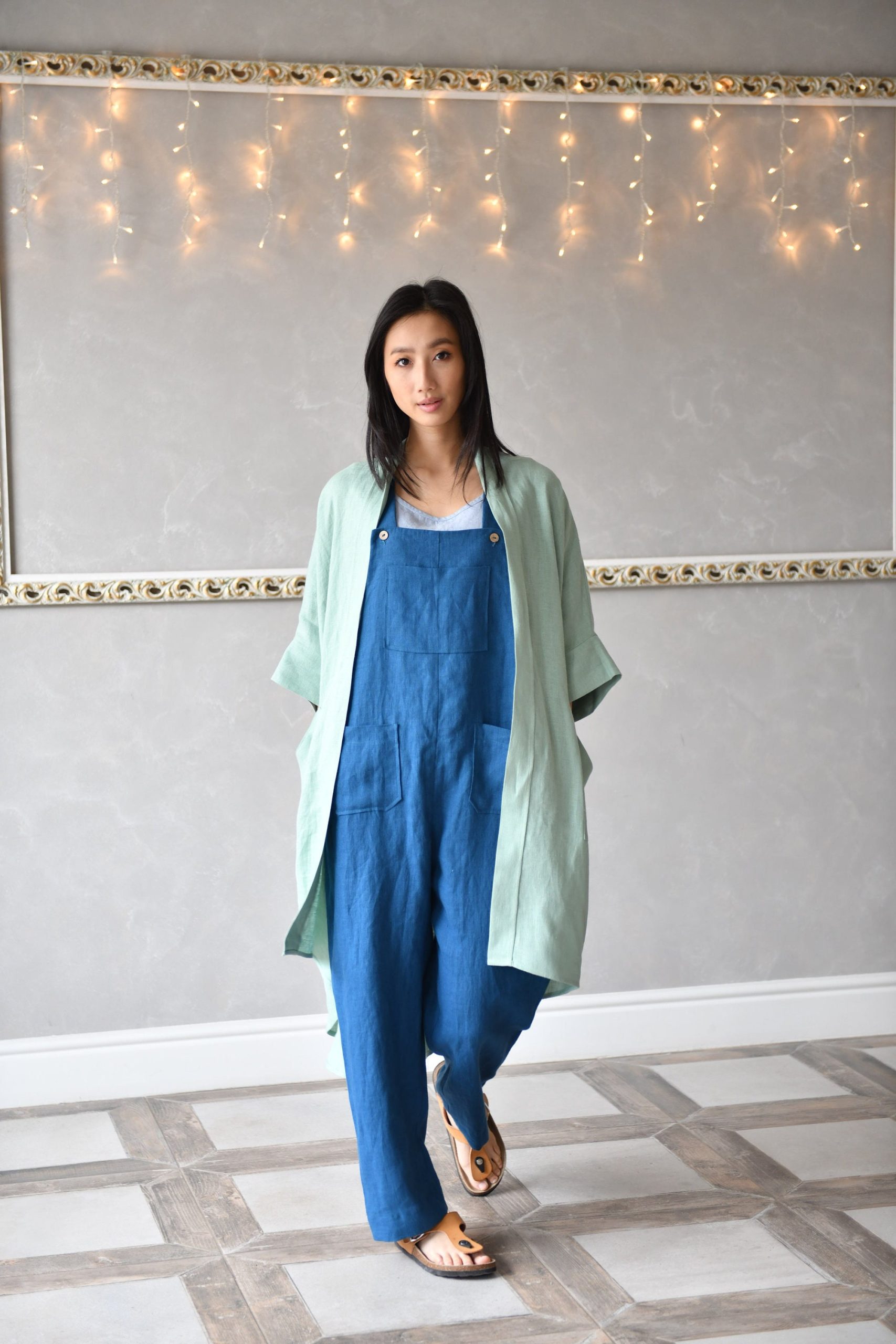 Linen Kimono Jacket, Open Front Cape Coat, Summer Cardigan, Plus Size Overalls Odette, Asymmetrical Duster