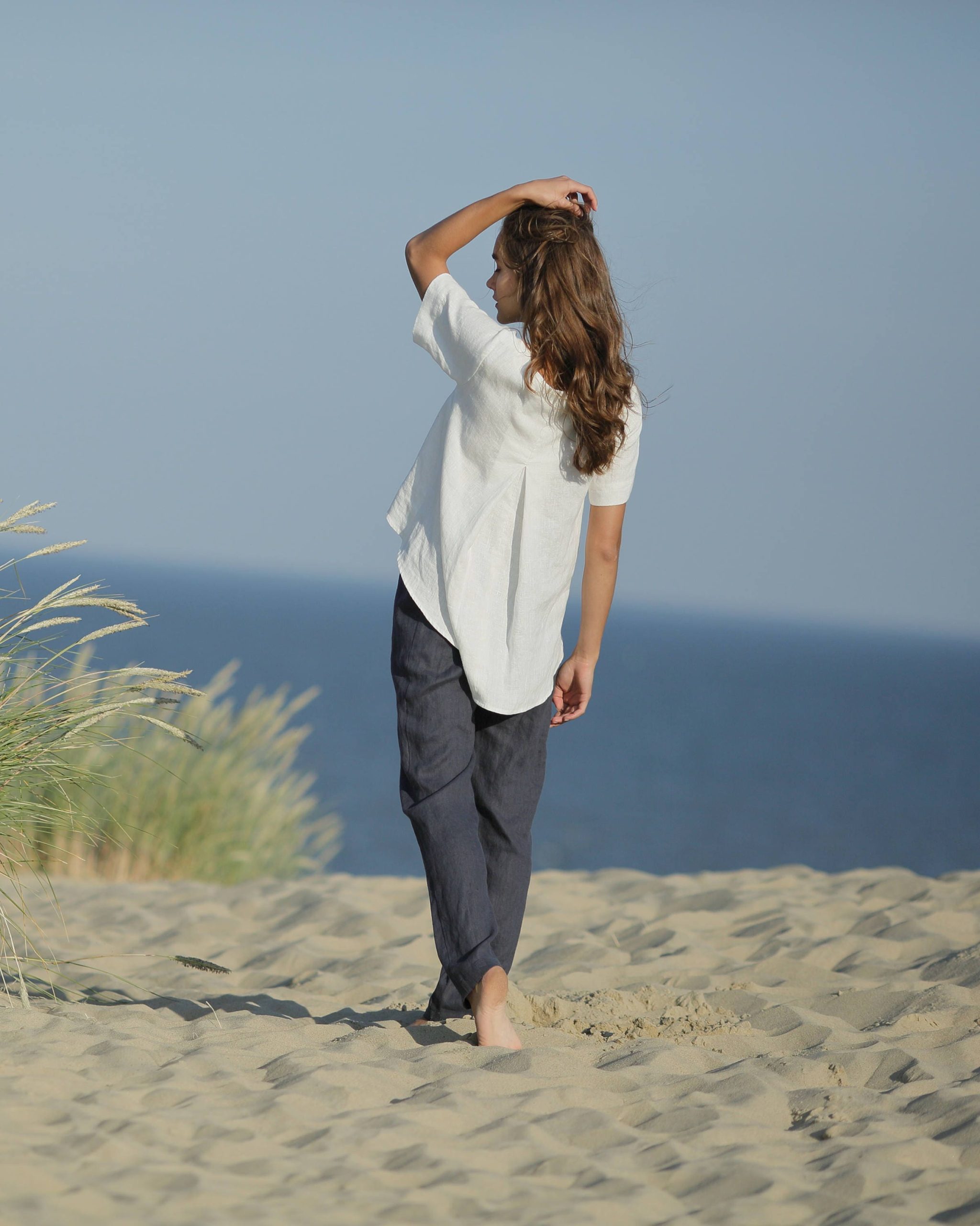 Linen Loose Fitting Crop Top Charlotte. Casual Short Sleeve Tank Top. Smock With Sleeves. Tunic Blouse