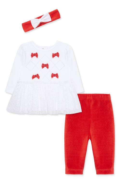 Little Me Bow Tutu Dress, Velour Leggings & Headband Set in Red at Nordstrom, Size 3M