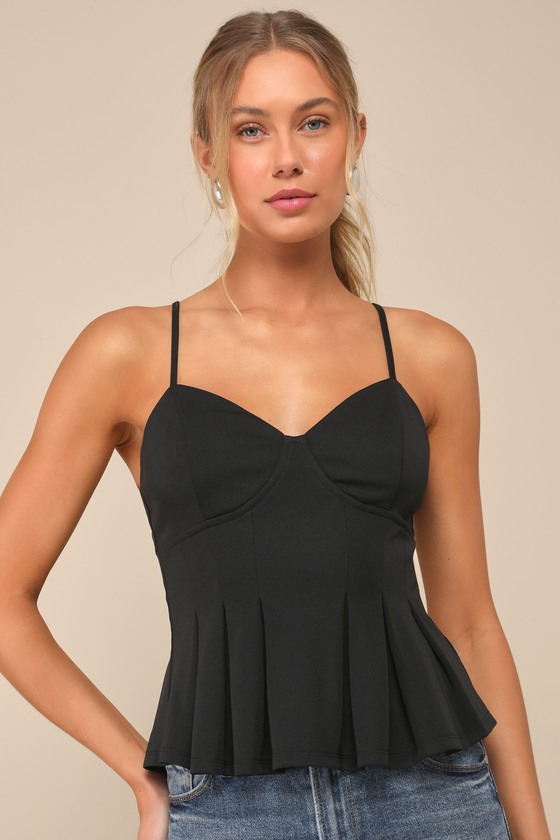 Live To Impress Black Sleeveless Bustier Peplum Top