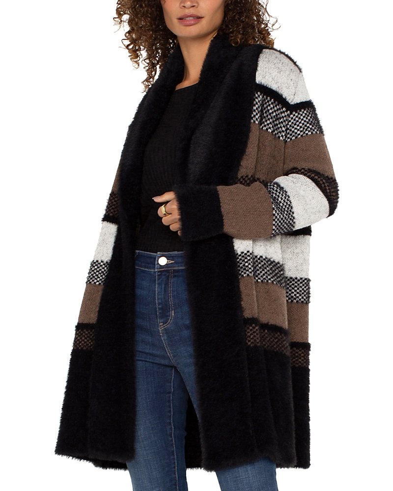 Liverpool Los Angeles Faux Fur Trim Cardigan Coat