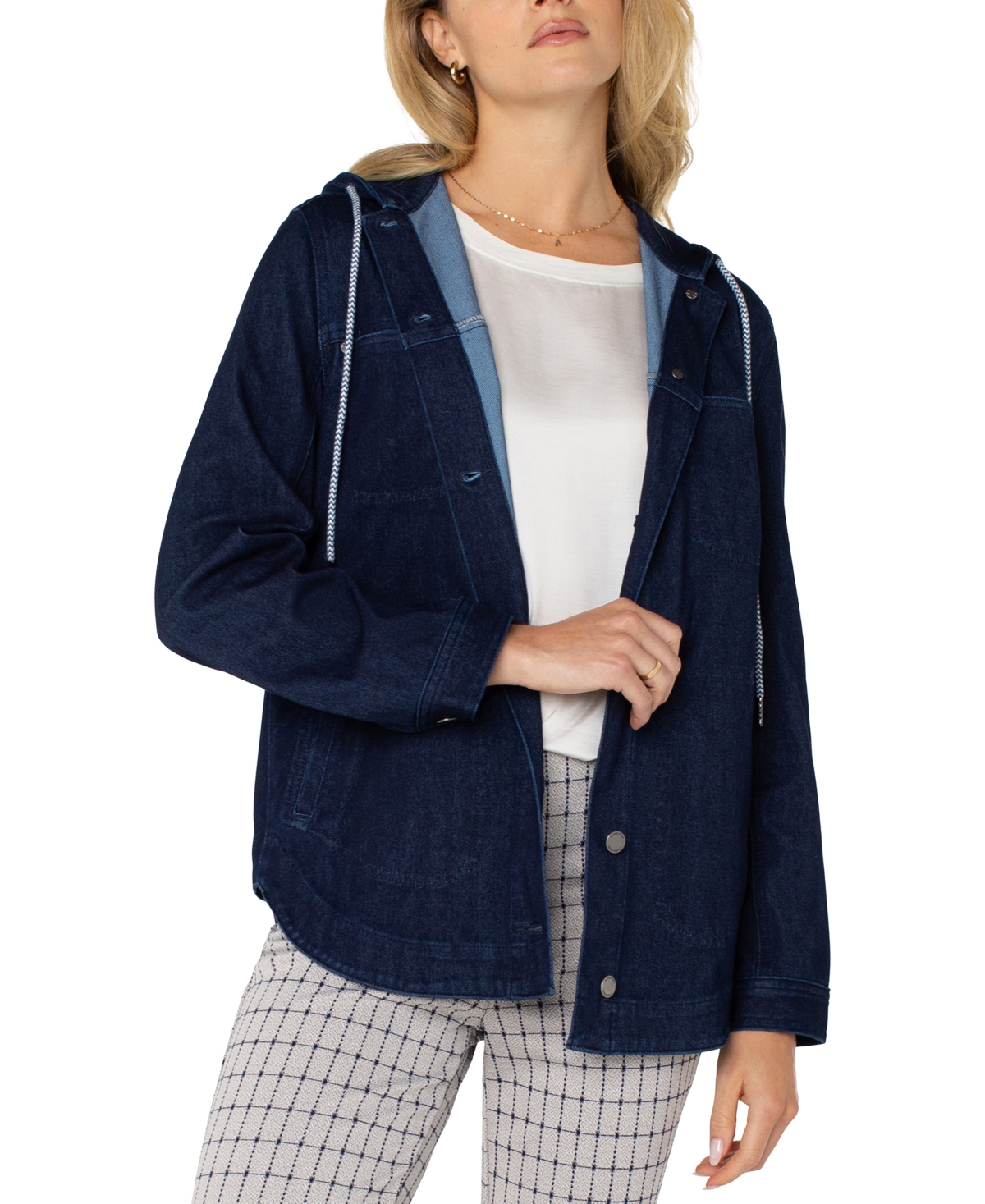 Liverpool Los Angeles Women's Hooded Denim Shirt Jacket - Indigo Rose