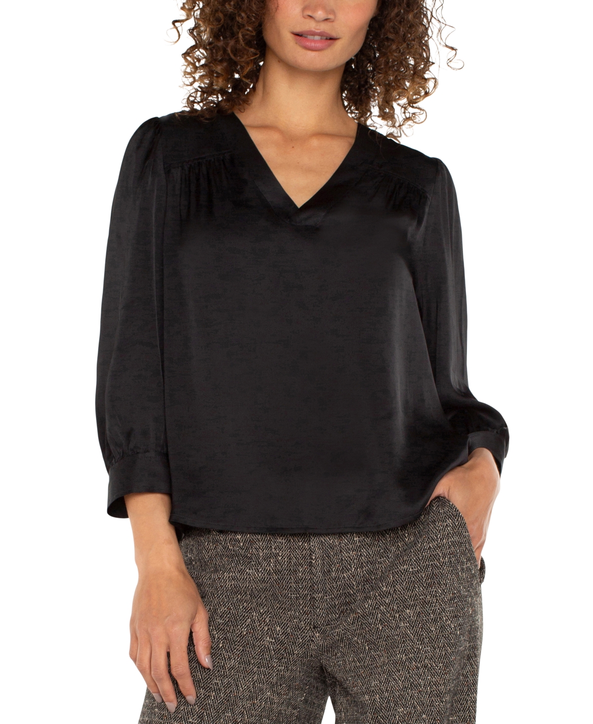 Liverpool Los Angeles Women's Long-Sleeve Pleated Top - Black