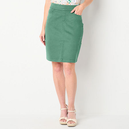 Liz Claiborne Womens Mid Rise Denim Skirt, 16, Green