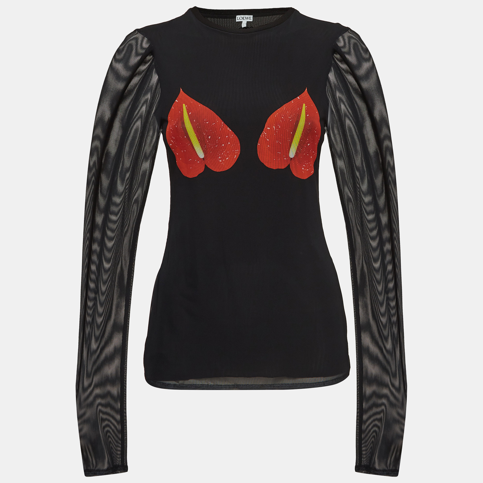 Loewe Black Mesh Anthurium Printed Full Sleeves Top L