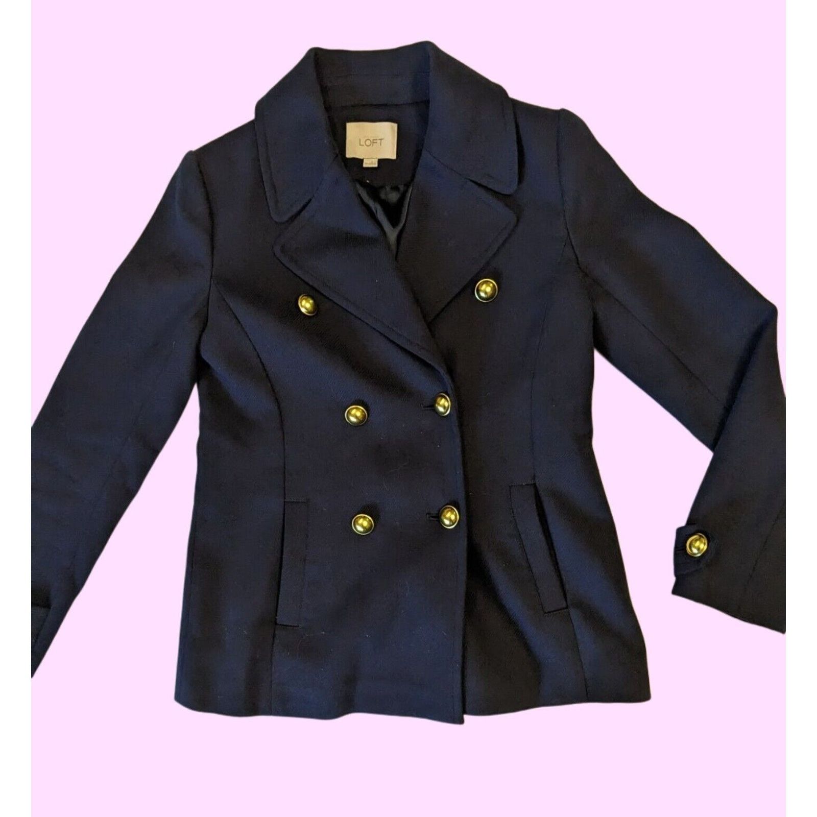 Loft Design By Ann Taylor Pea Coat Double Breasted. Slash Pockets. Navy Xs in Blue, Women's