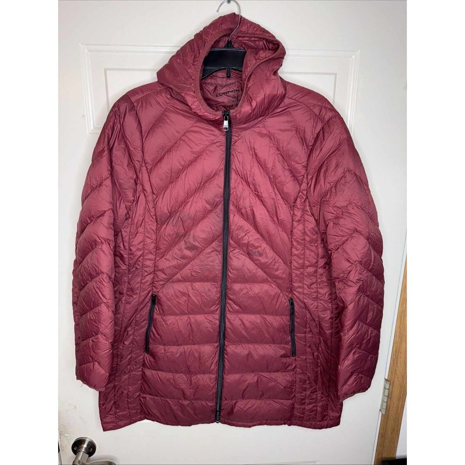 London Fog Parka Puffer Jacket Women'S XL Maroon Packable in Red, Women's