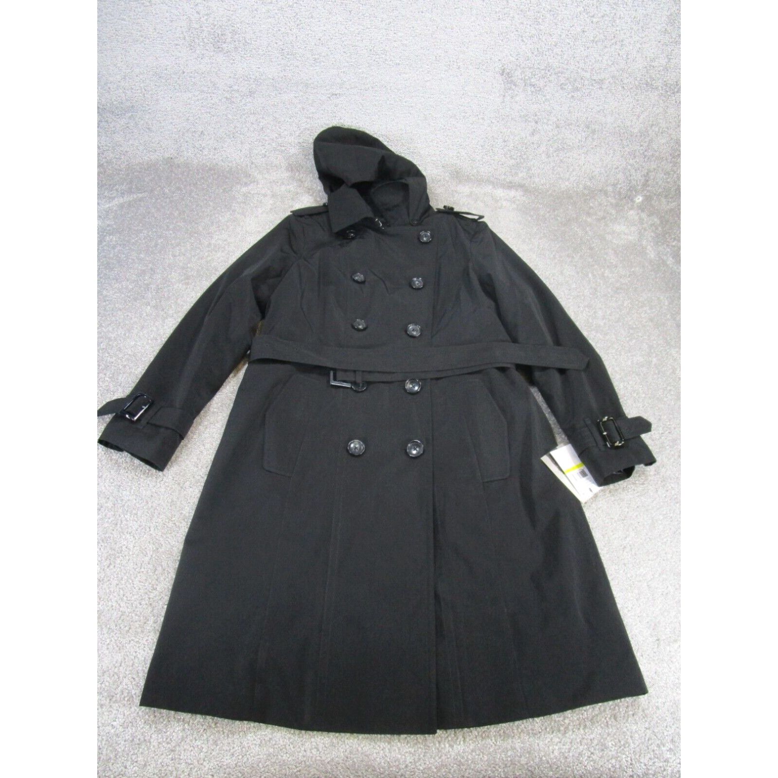 London Fog Pea Coat Womens Medium Black Belted Mid Length New in White