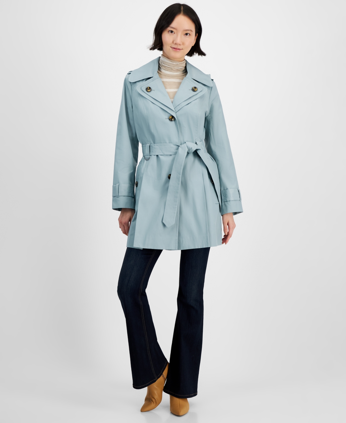 London Fog Women's Single-Breasted Hooded Belted Trench Coat - Composite