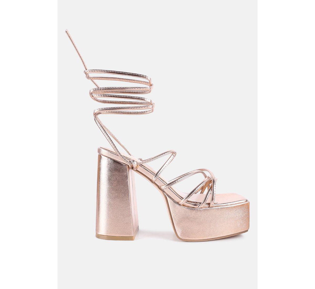 London Rag Anvil metallic block heeled lace up sandals - Rose gold