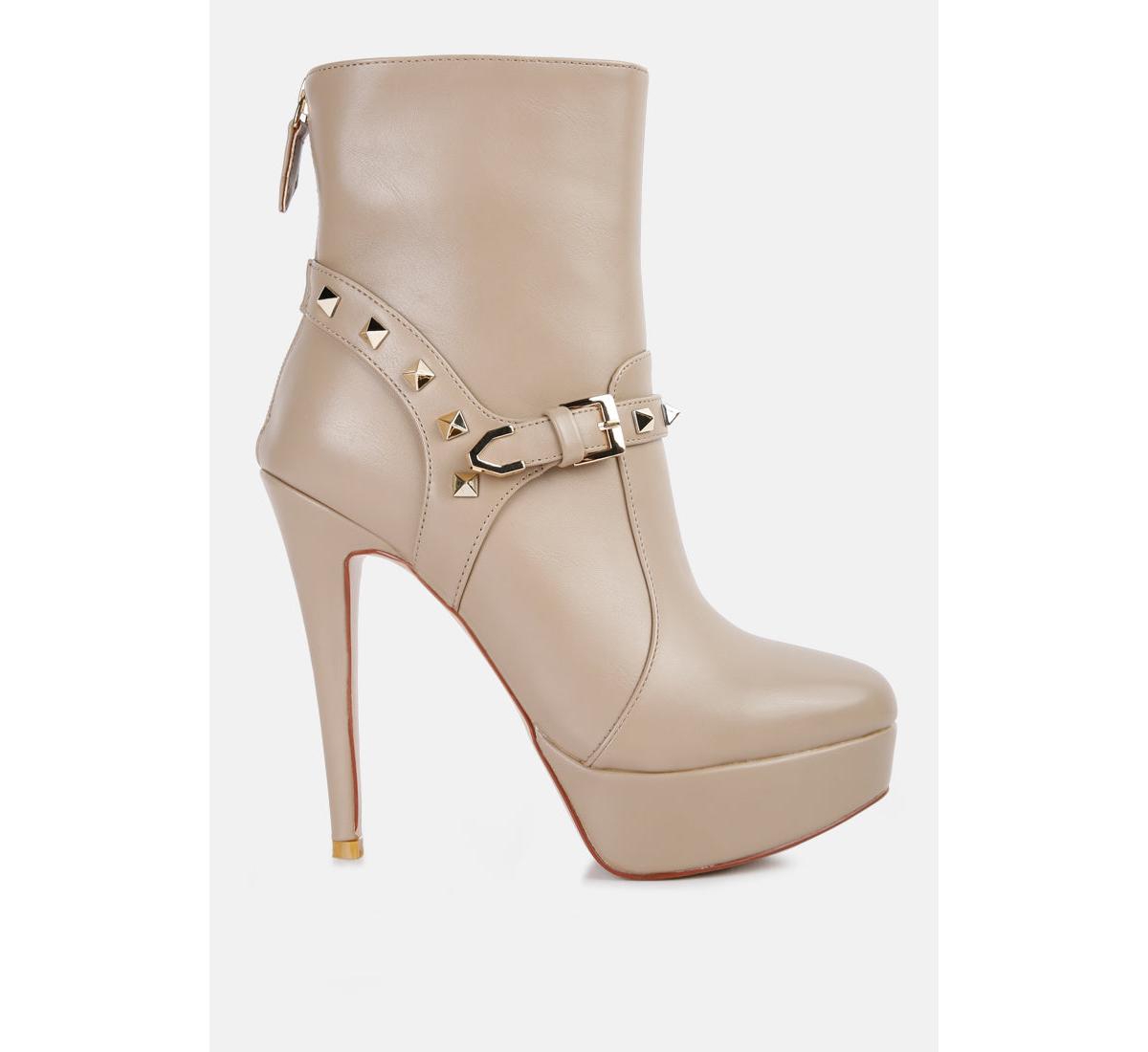 London Rag Dejang Metal Stud Embellished Faux Leather Ankle Boot - Taupe